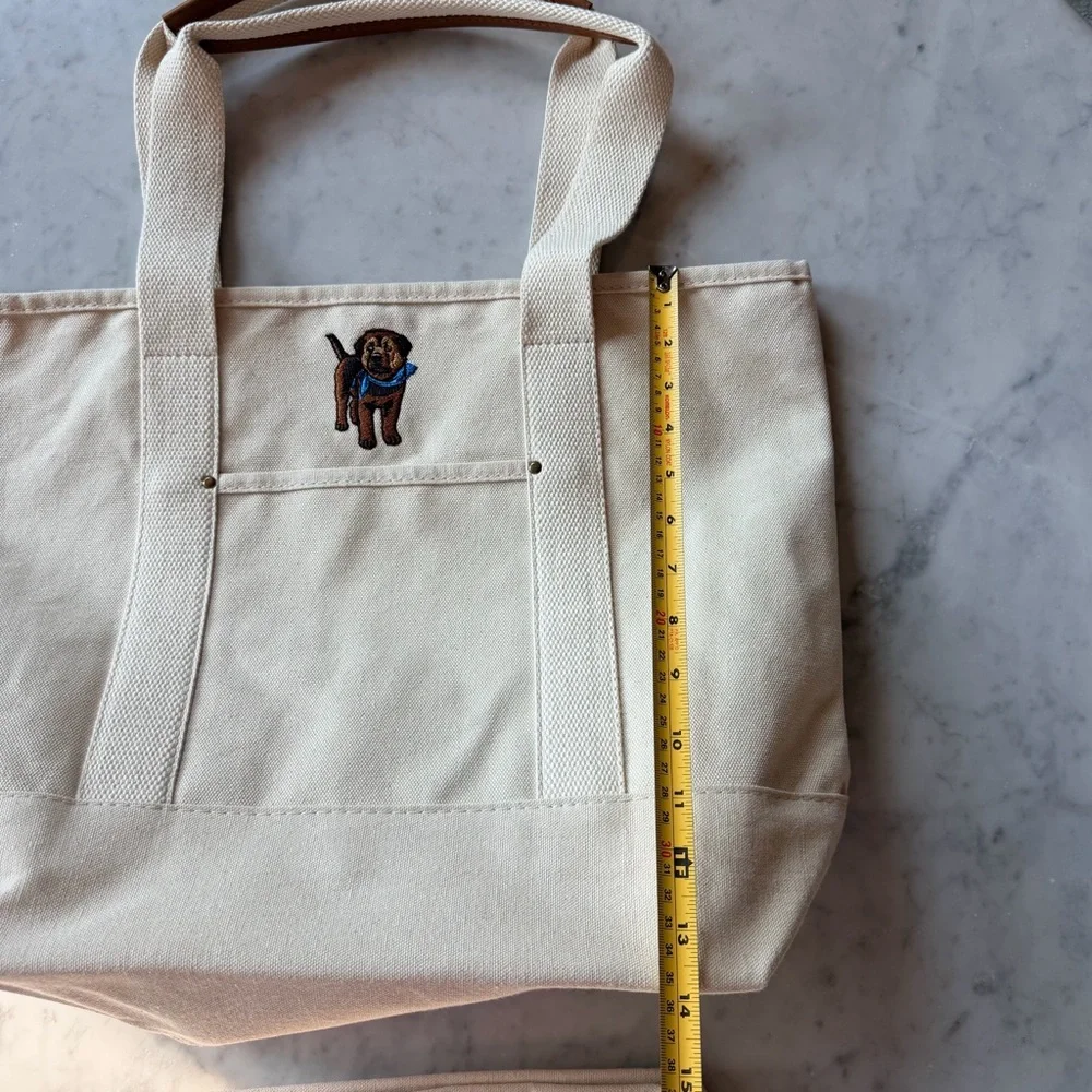 Canvas Tote Bag Set Dog Embroidered + Matching Pouch Dog Lover Gift